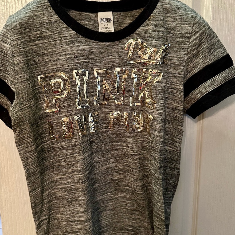 PINK Victoria's Secret Gray Sequin T-Shirt